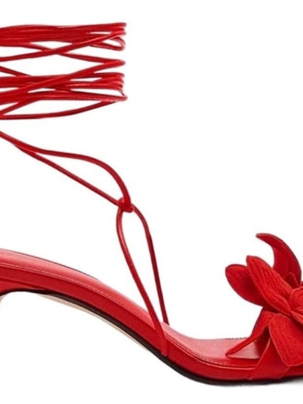 Zara Red Lace-Up Floral Ankle-Tie Heel
